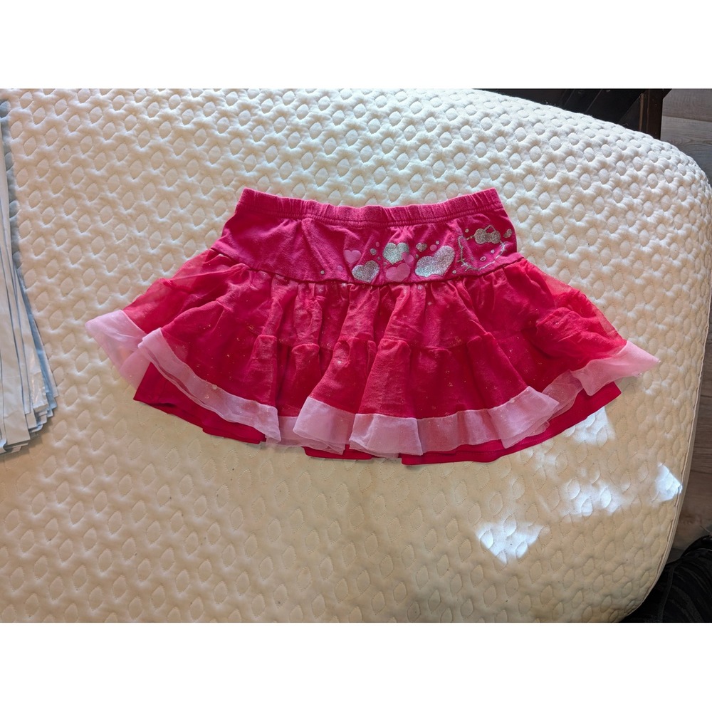 Hello Kitty Sanrio Girls Pink Glitter Tiered Tutu Skirt Size M 7/8 HK88197